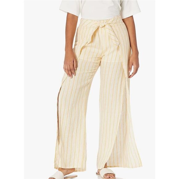Joie Sahira Linen Stripe Wrap Pants Yellow Size Small - Picture 1 of 8